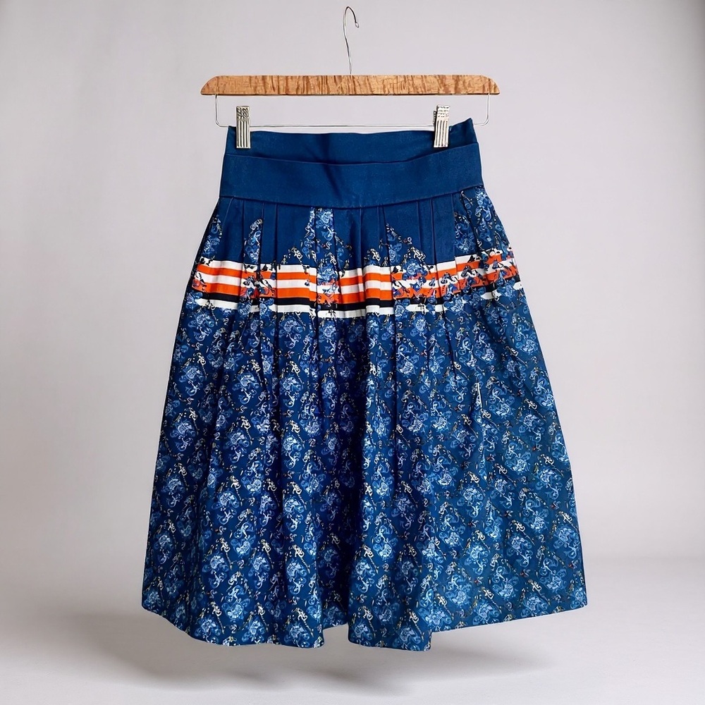 NWT Preen Line Paisley Blue Celine Skirt Pleated A-Line w/ Zip Pockets Sz XS - Picture 2 of 9